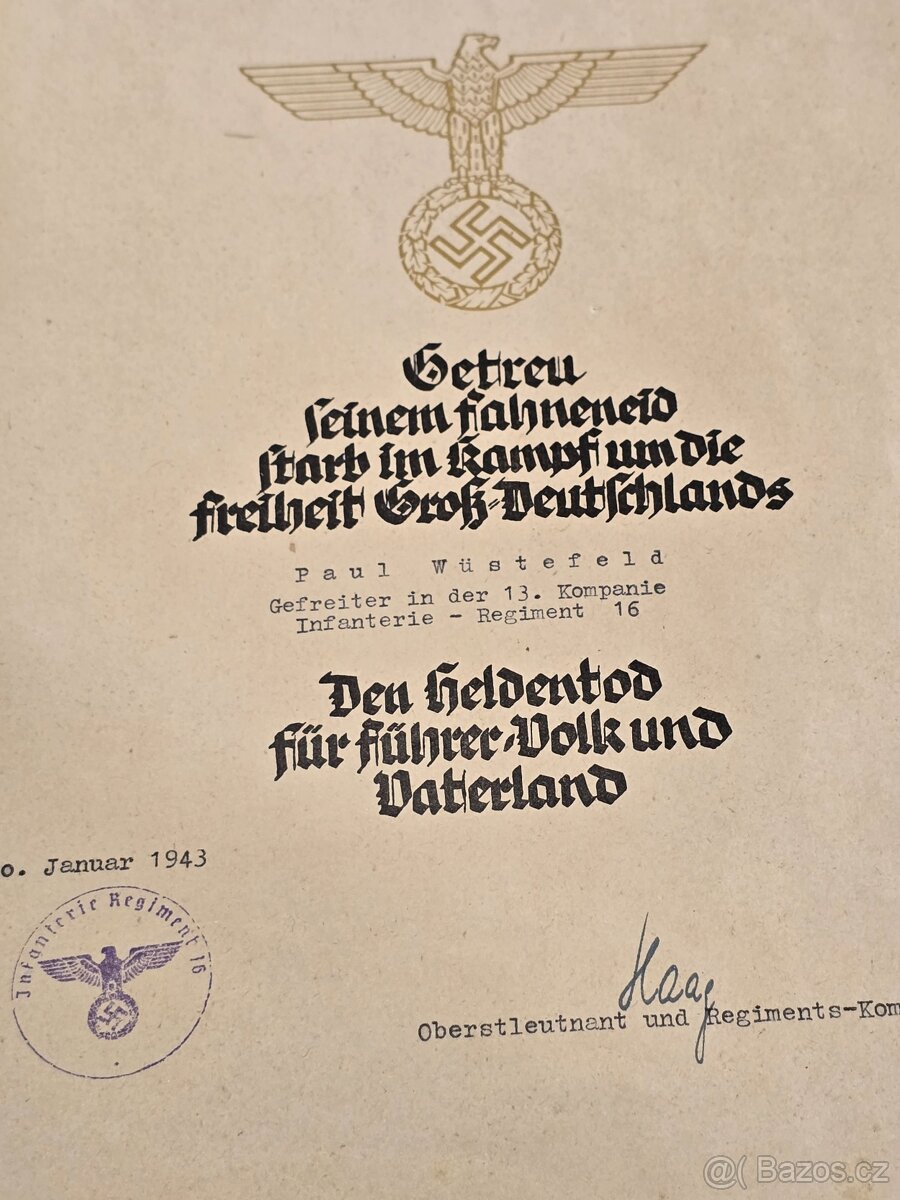 Dokument - statečná smrt 1943 - 2