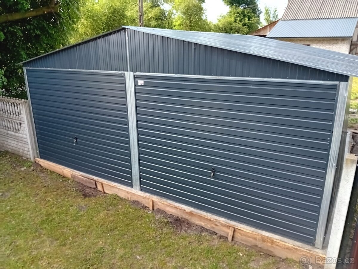 Plechová garáž 6x5m - grafit - 2