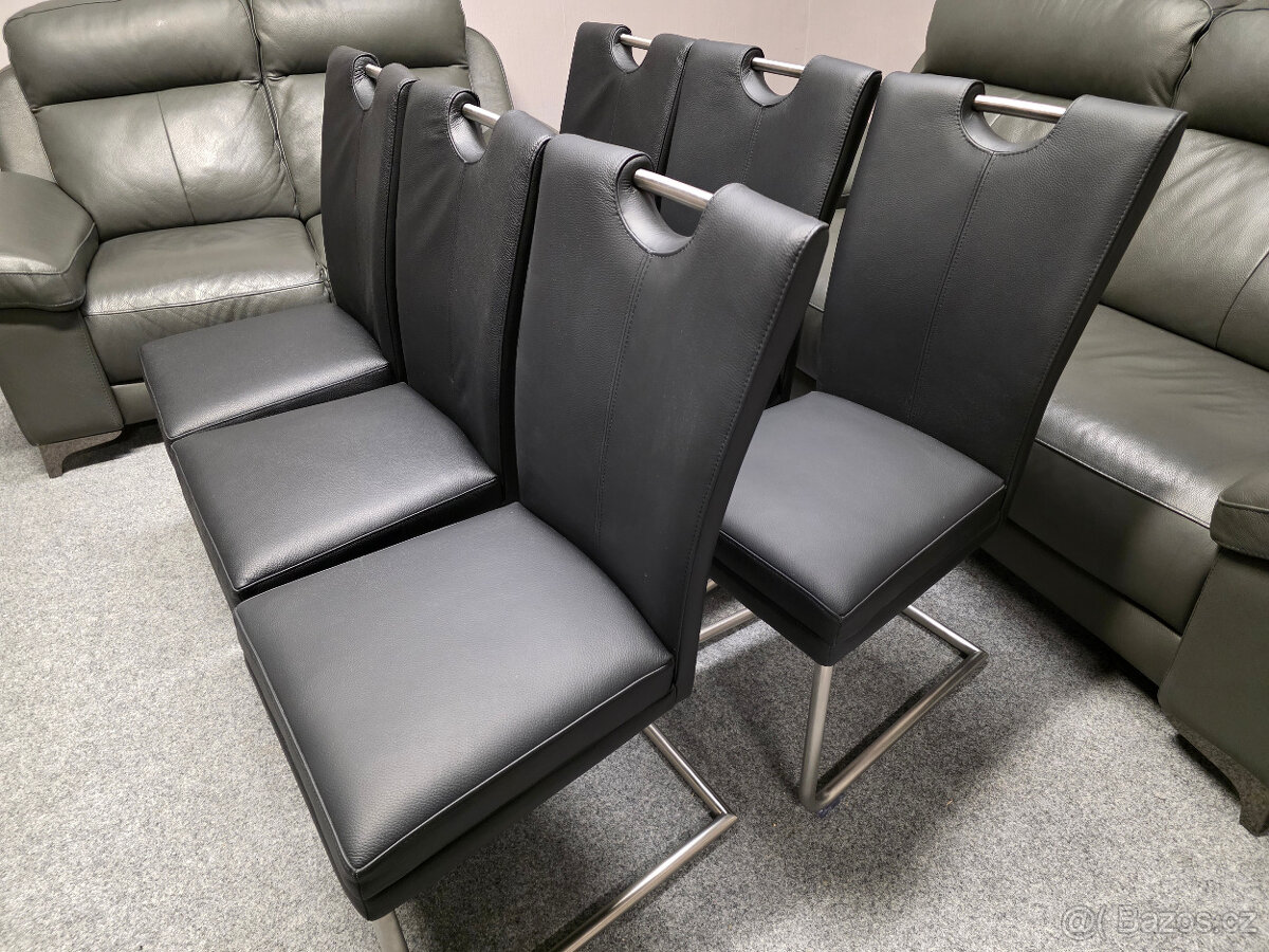 Nová 6x kožená židle značková NIEHOFF černá - 2