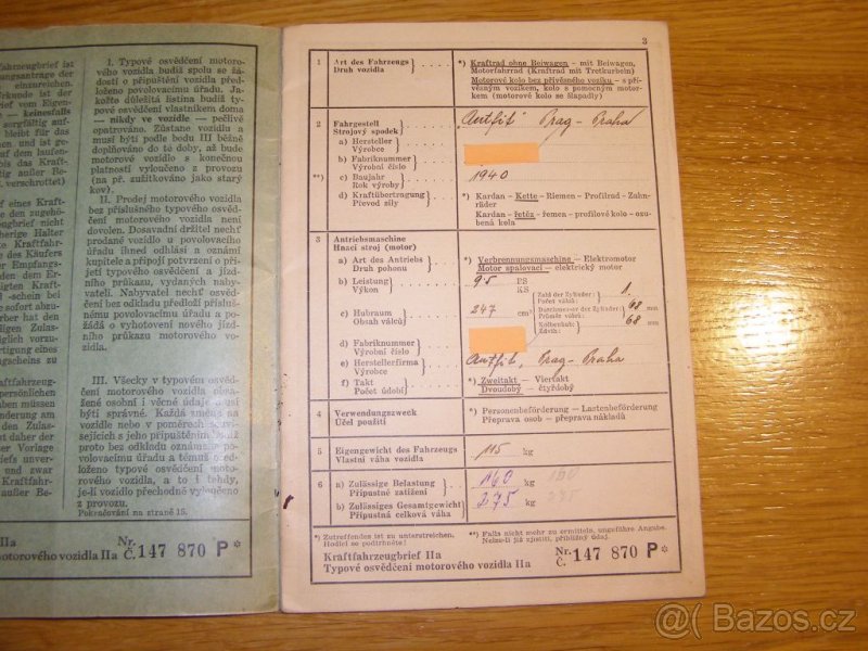 Prodám protektorátní tp Ogar 250. - 2