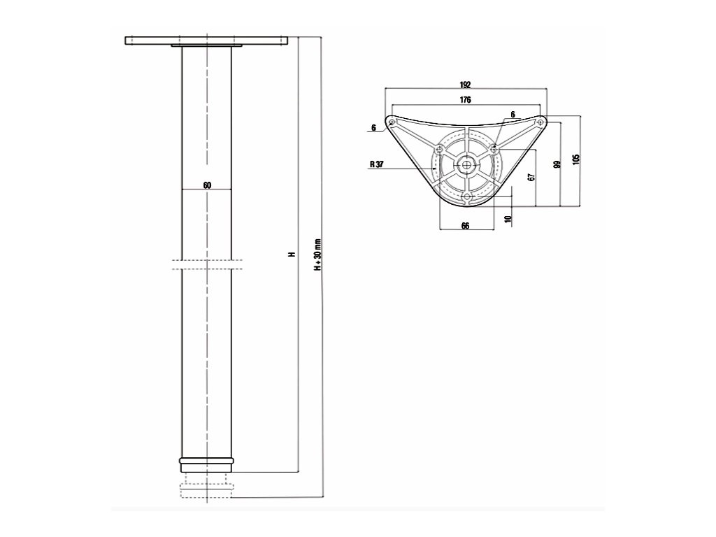 Barová noha černá, 1-5 ks, výška 82 cm nové, nepoužité - 2