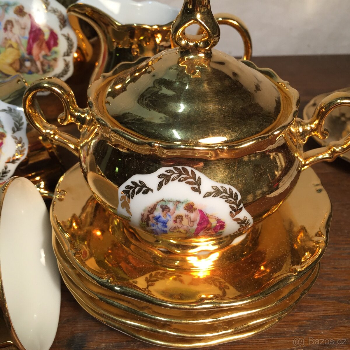zlatý servis Tři grácie konvice cukřenka šálky s podšálky - 2