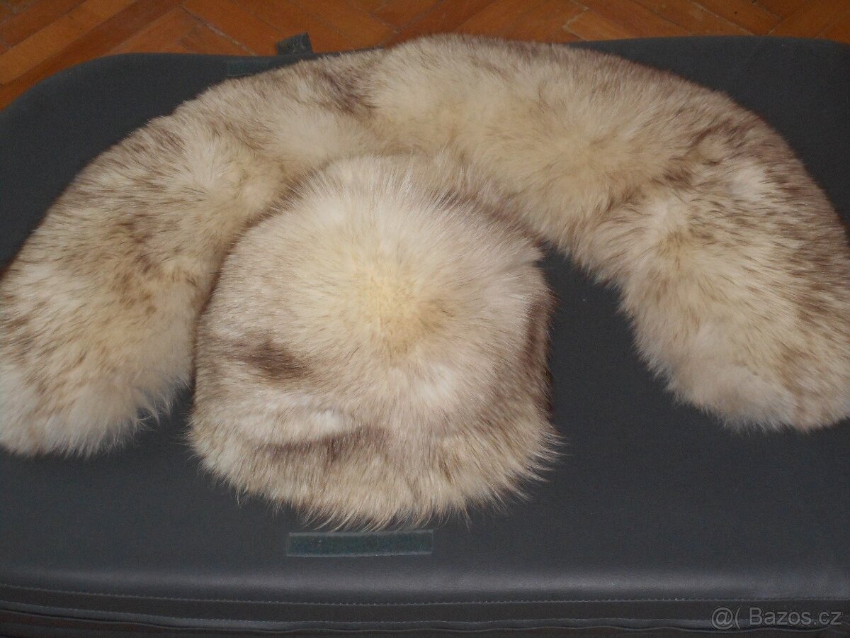 Nová luxusní souprava čepice a límec liška modrá - 2