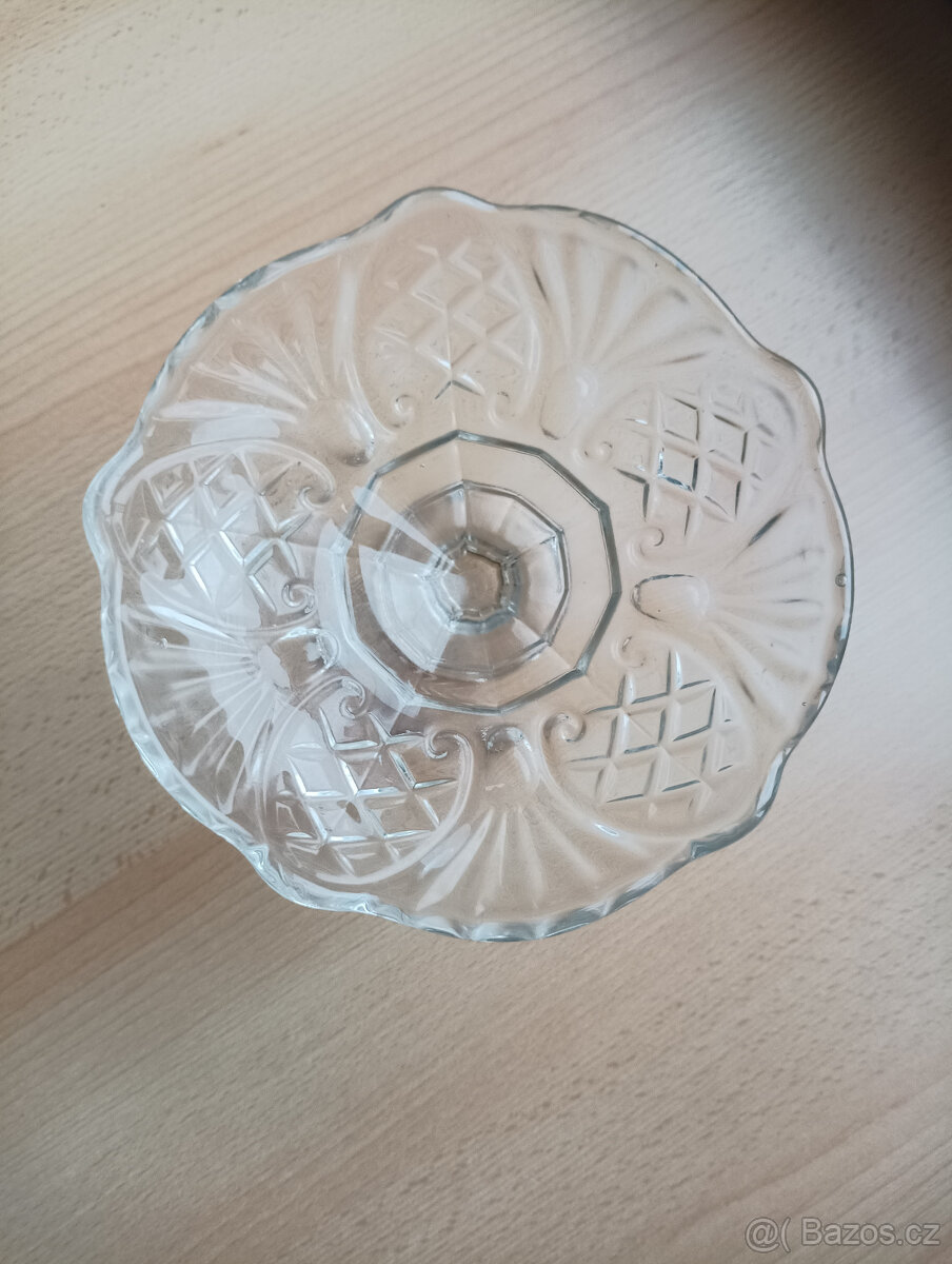 Retro skleněný podnos či mísa na nožičce - 2