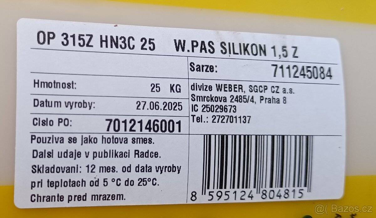 Prodám 3 kbelíky fasádní omítky WEBER weberpas silikon 1,5 - 2
