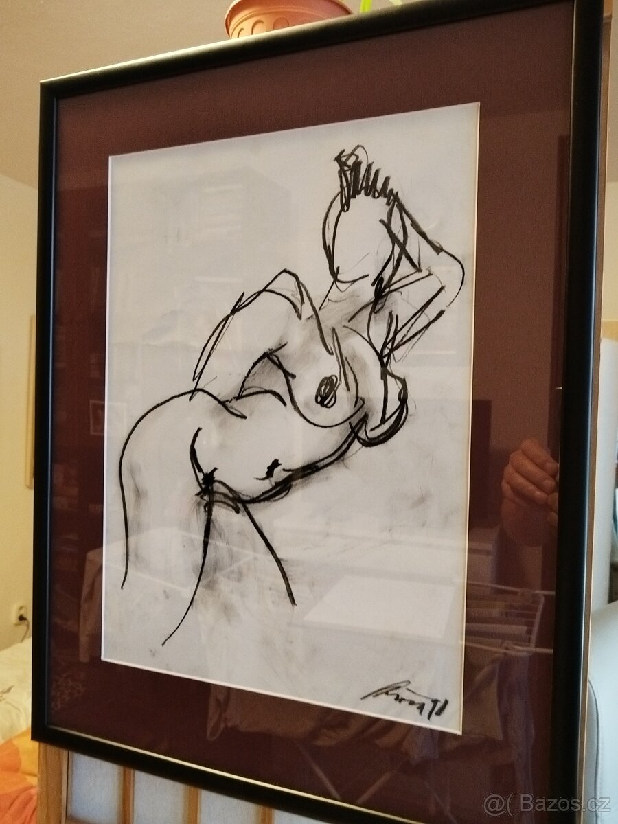 obraz NAHÁ DÁMA, akt, kresba, sign Ant. Kroča 1998 - 2