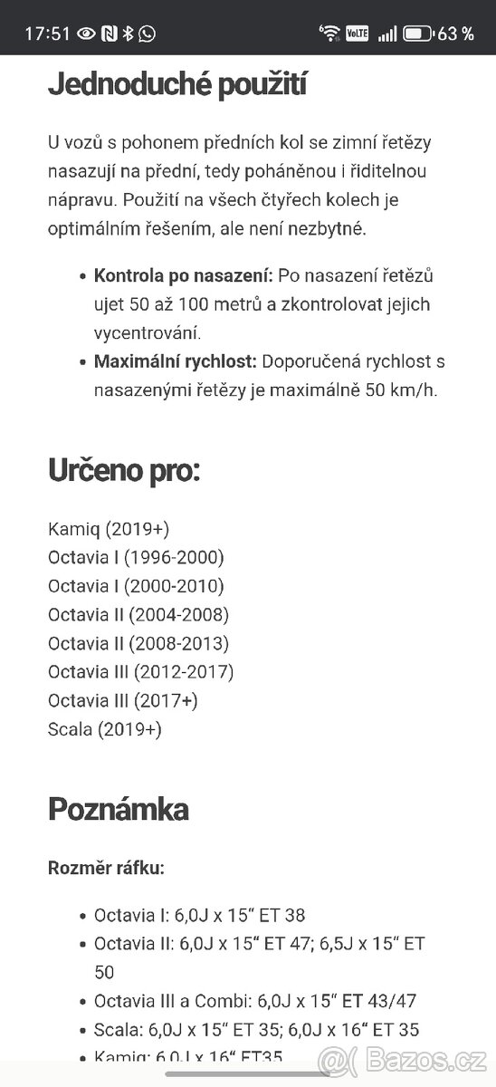 Nove snehove retezy SKODA (Octavia, Scala, Kamiq) - 2