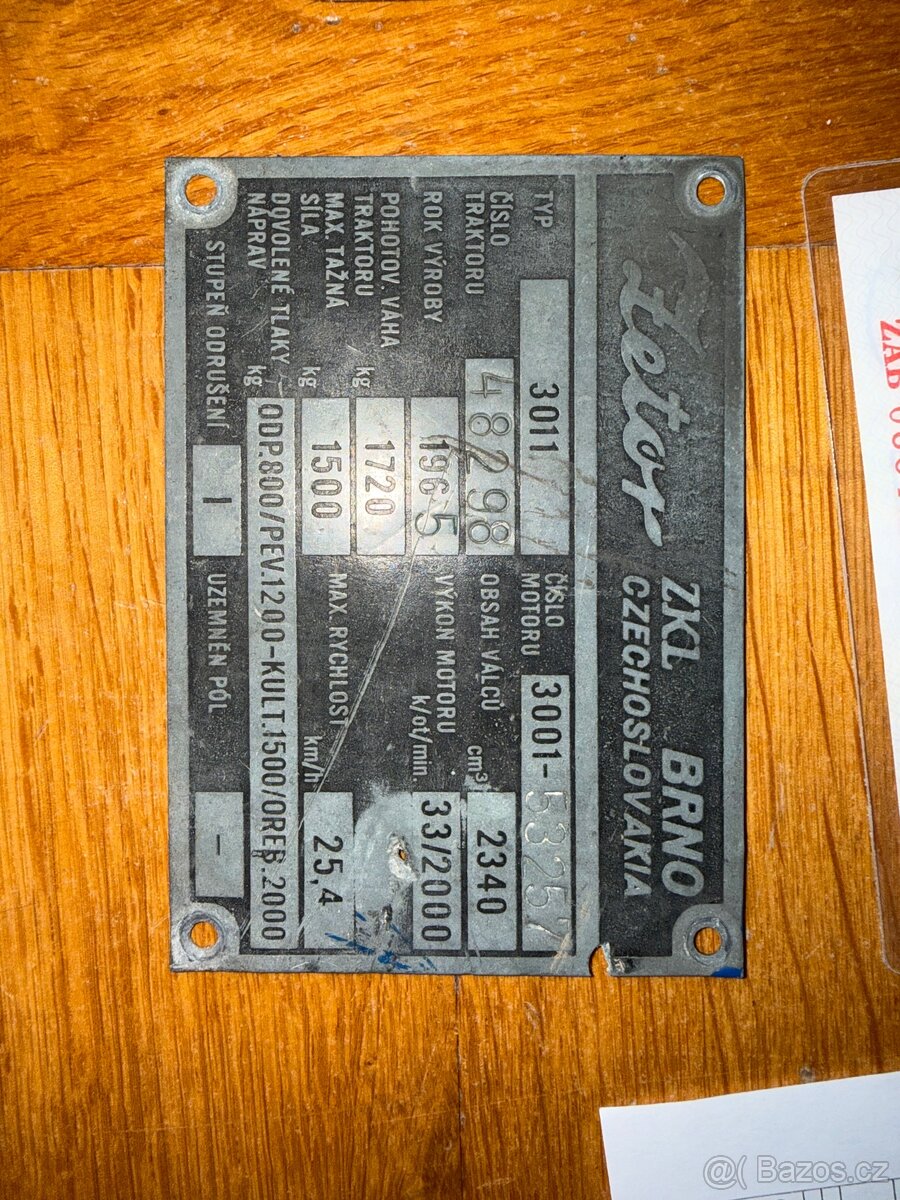 Zetor 3011 papíry - 2