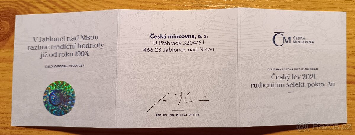 Český lev 2021 1Oz ruthenium selekt. pokov Au - 2