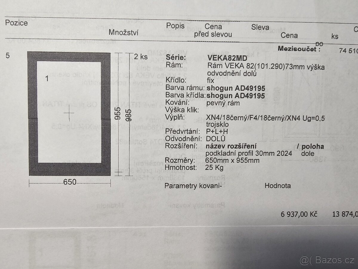 č.5 RODÁM OKNO 1ks FIXNÍ NOVÉ VEKA 82 dřevodekor - 2