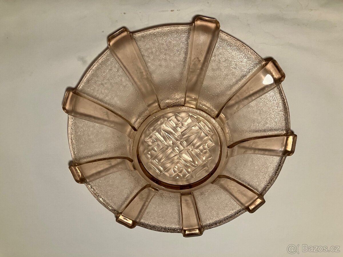 Stará skleněná mísa růžová - 2