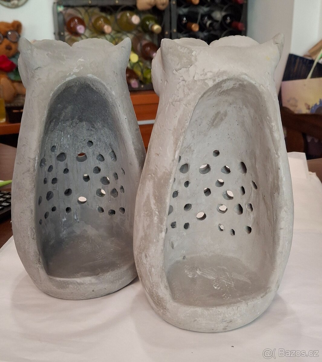 Sova jako svícen, cement, 24cm - 2