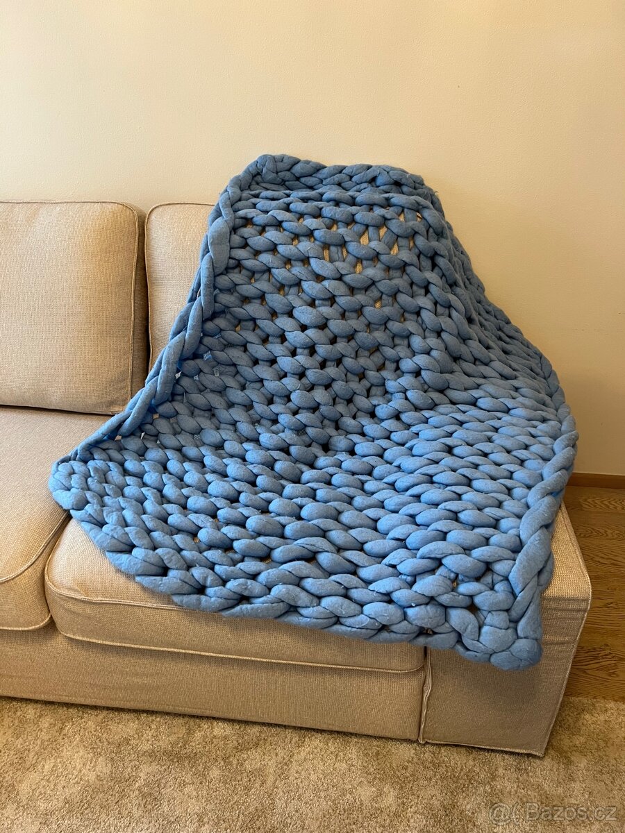 🩵 Ručně pletená deka z mohérové vlny - 2