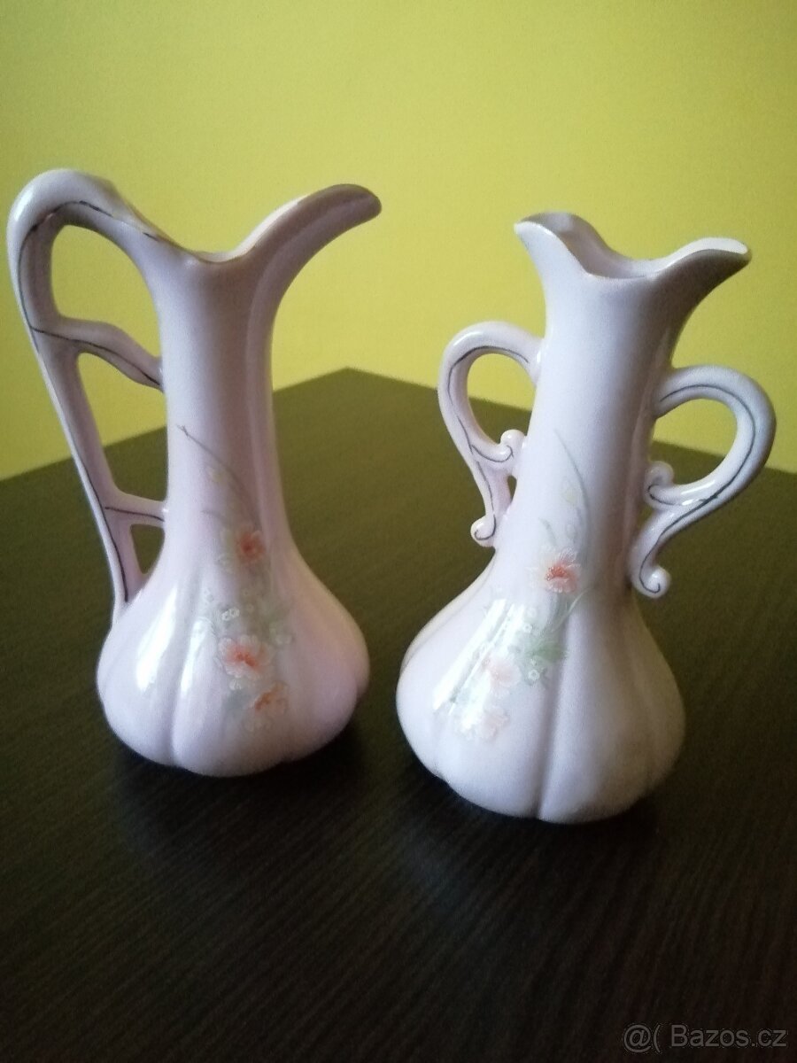 Růžový porcelán džbán a váza - 2