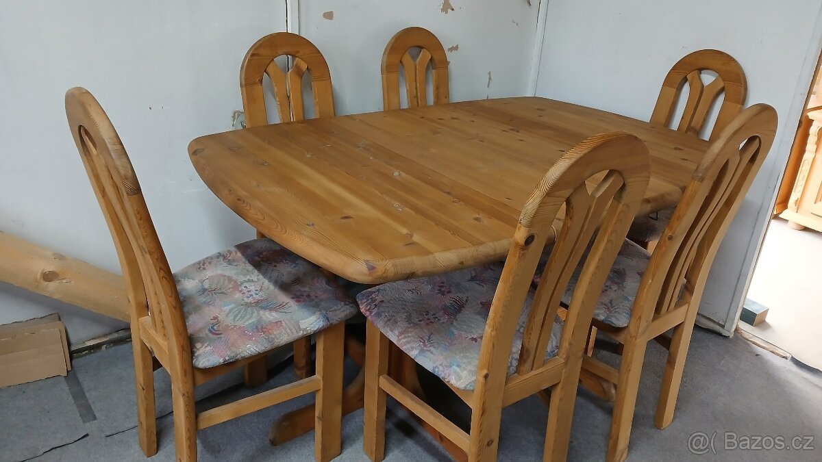 Masivní rozkládací stůl + 6x masivní židle - 2