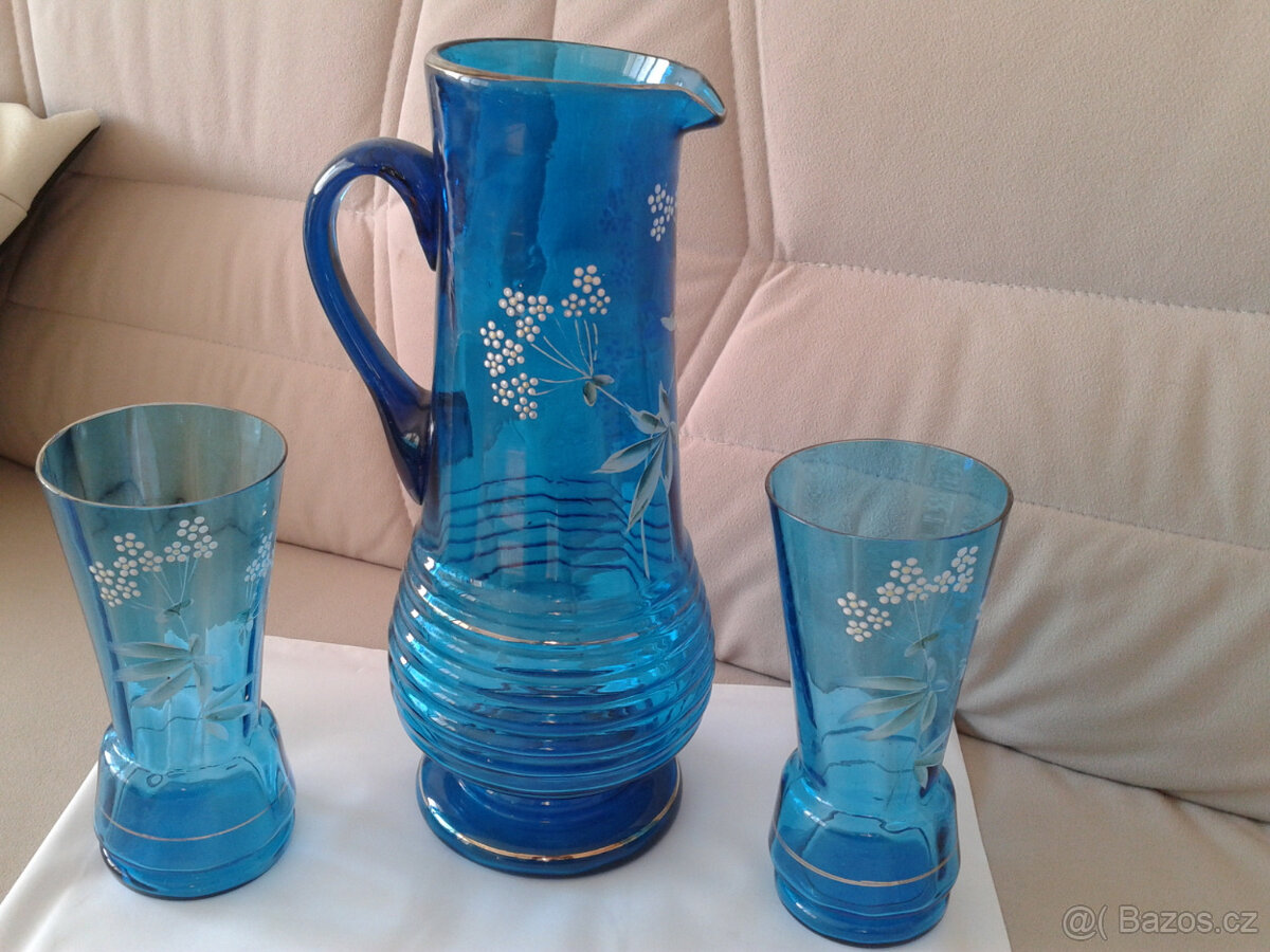 Přátelská souprava modré sklo s malbou - 2