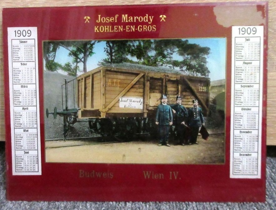 Starožitný skleněný kalendář 1909 rok - 2