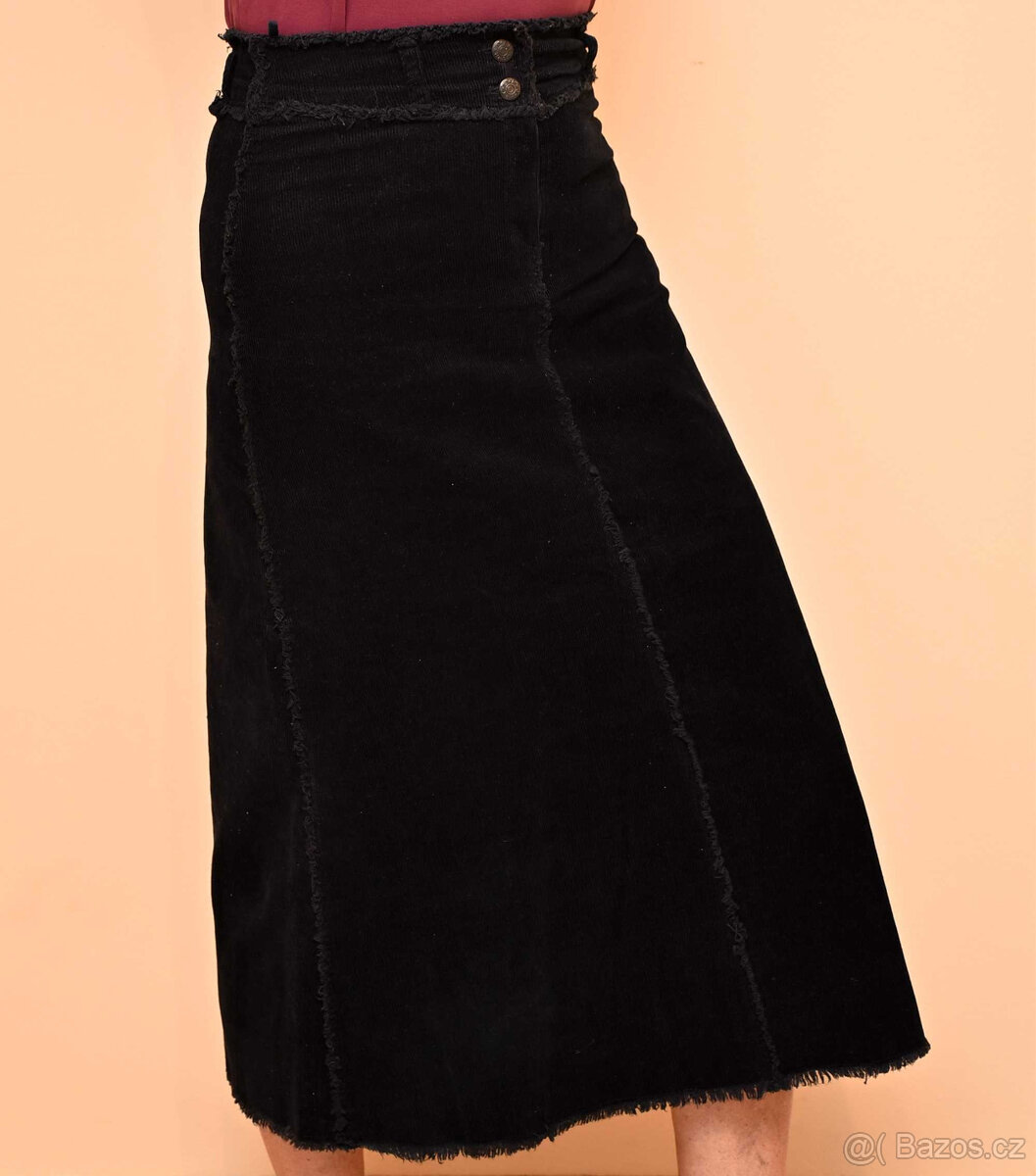 Dlouhá černá manžestrová elastická maxisukně vel.L - 2