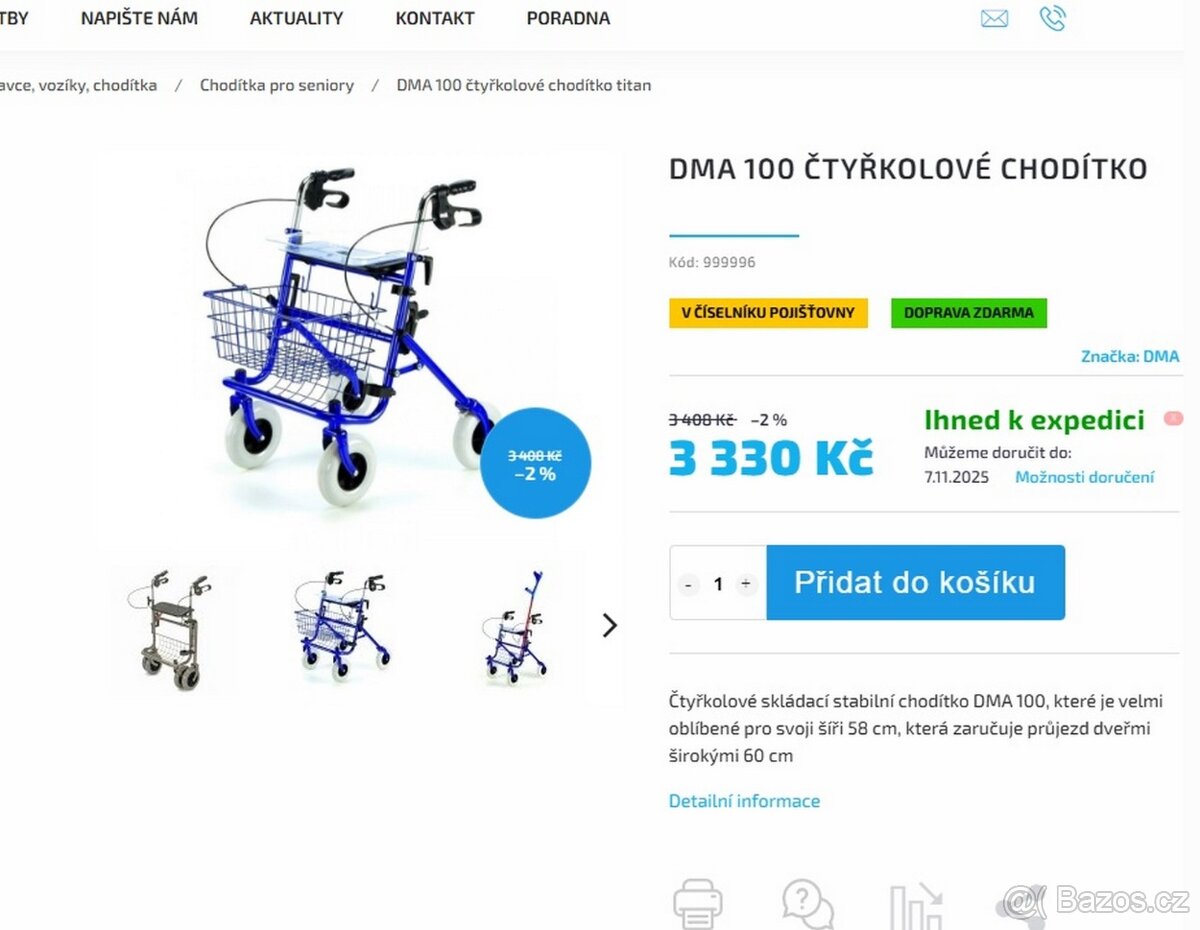 PROFI chodítko DMA inv. čtyřkolové pro seniory - 2