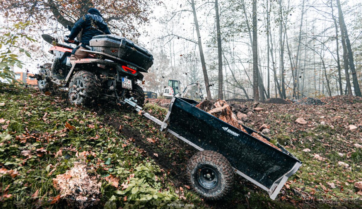 Vozík za čtyřkolku kovový, plechový Shark WOOD 550, černý