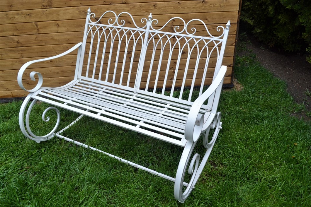 Provence kovová houpací lavice - antik bílá - 2