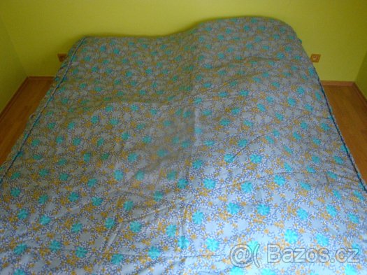 Retro přehoz přes manželskou postel - modrý s kytičkami - 2