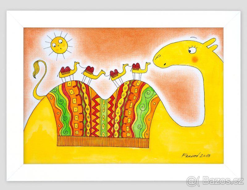 Prodám obraz - Karavana - ručně malovaný obrázek dětský A4 - 2