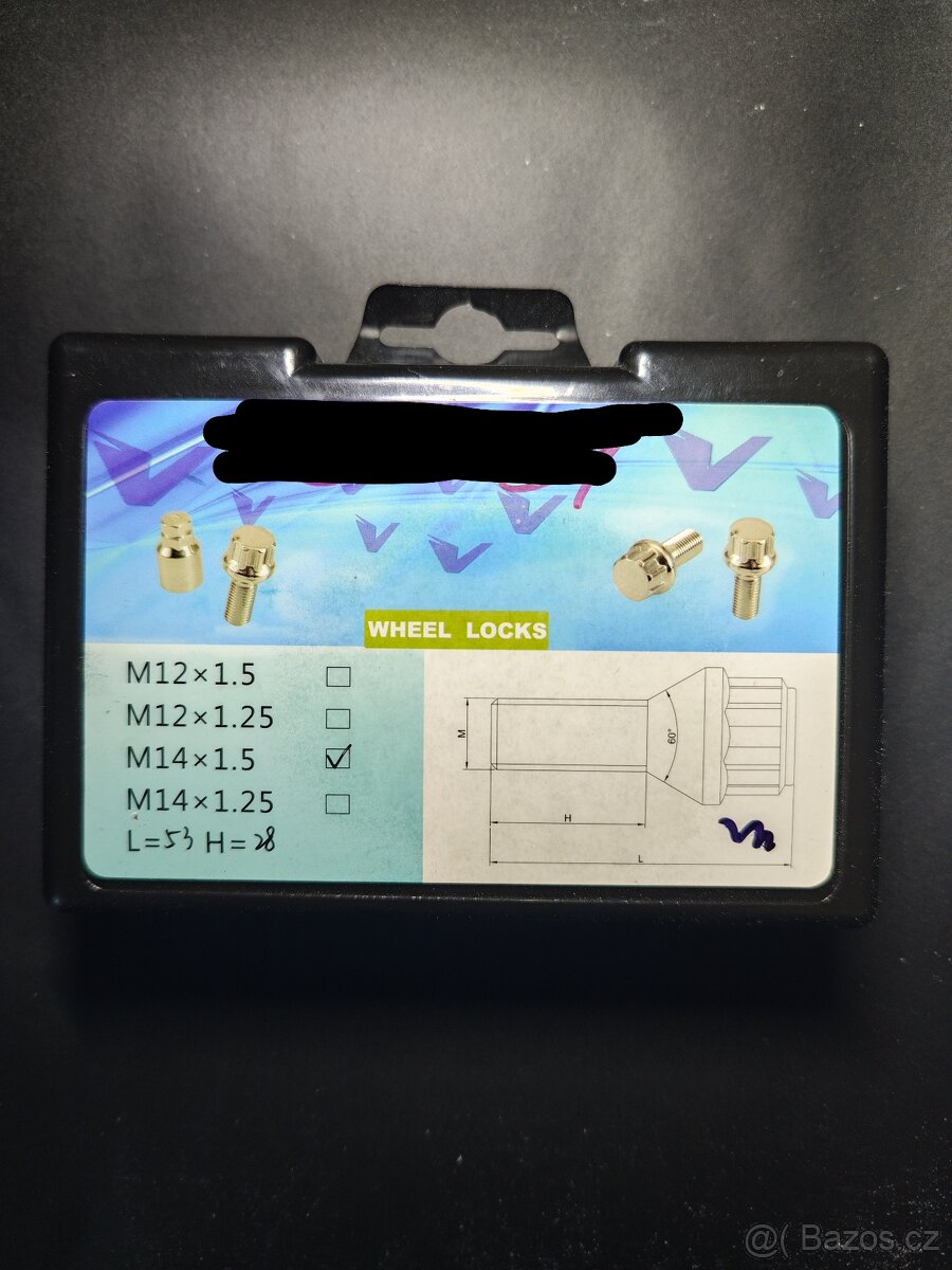 Bezpečnostní šrouby na alu kola M14x1,5x27mm SADA, kužel - 2