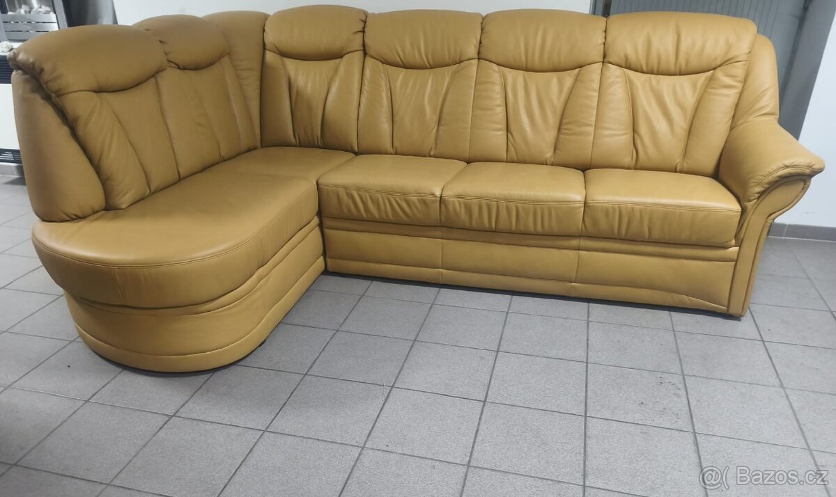 Kožená rohová sedací souprava - TOP STAV, jak NOVÁ - 2