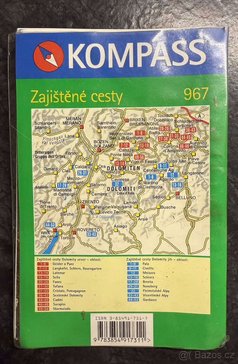 Mapa Dolomity - jih (Zajištěné cesty 967) - 2
