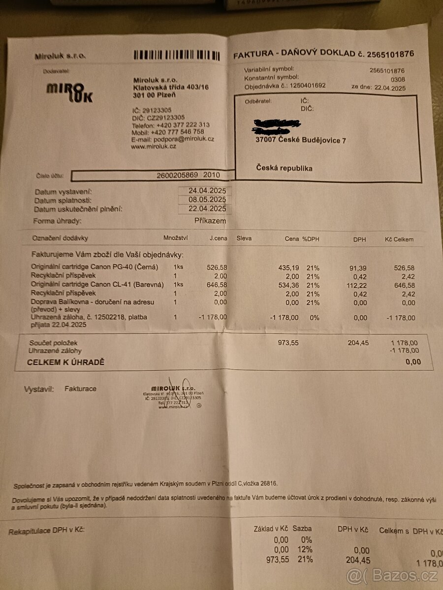 Barvy do tiskárny Canon - nepoužité - 2