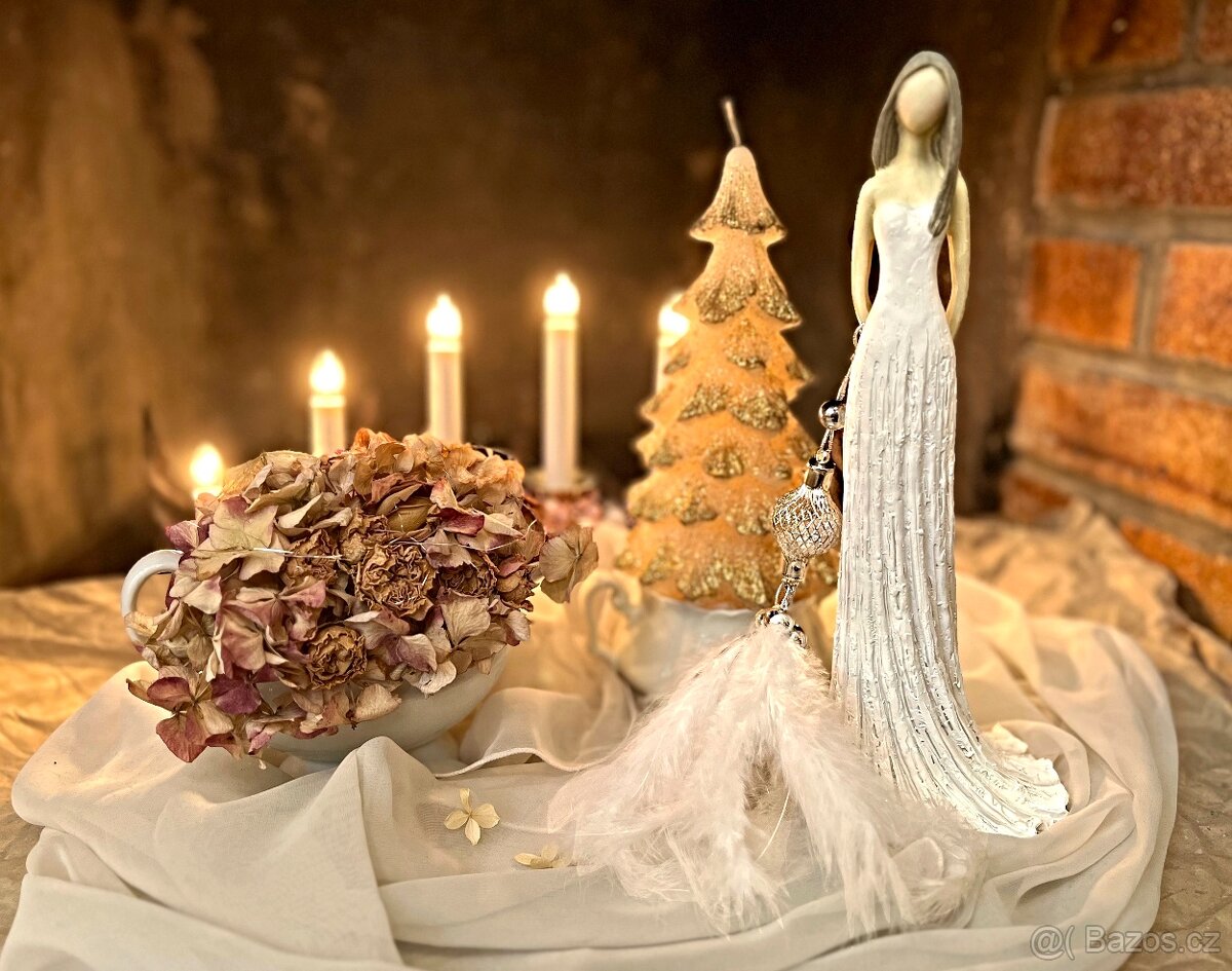 Něžný Anděl Stojící soška + závěsná vintage ozdoba 30 cm - 2