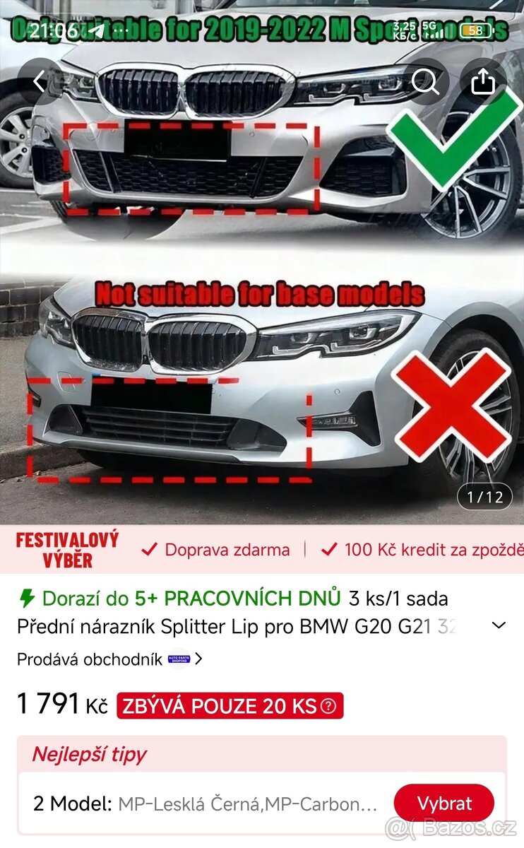 Přední nárazník Splitter BMW G20 - 2