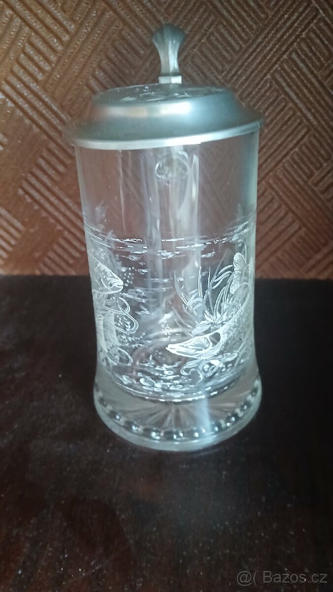 Korbel s rybami skleněný s víčkem retro otvírák ryby - 2