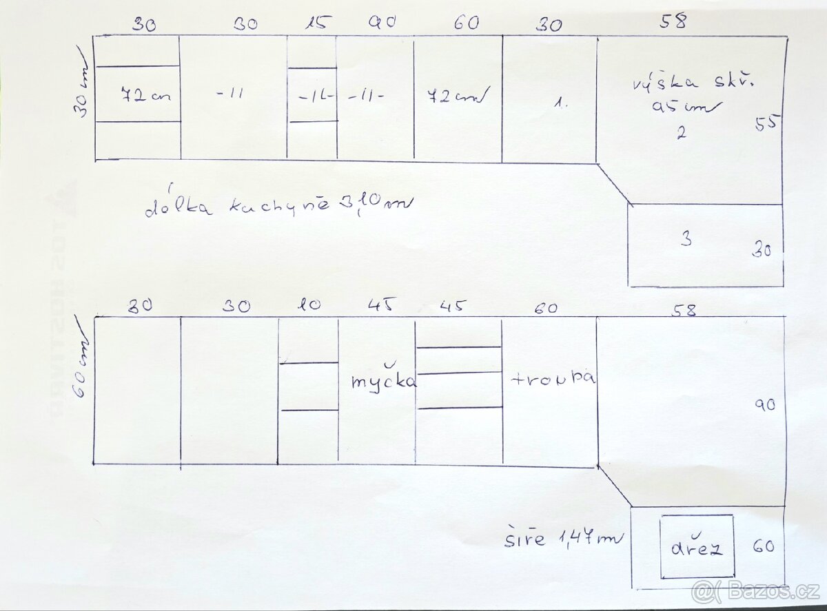 Kuchyňská linka se skříňkami, dřezem a digestoří - 2