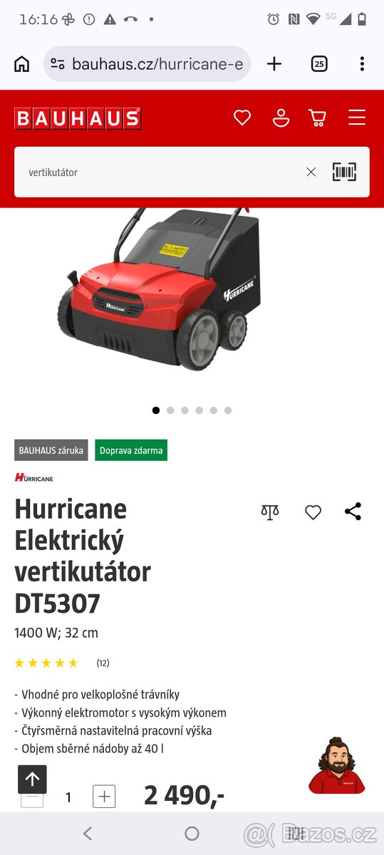 Prodám vertikutátor Hurricane Bauhaus - 2