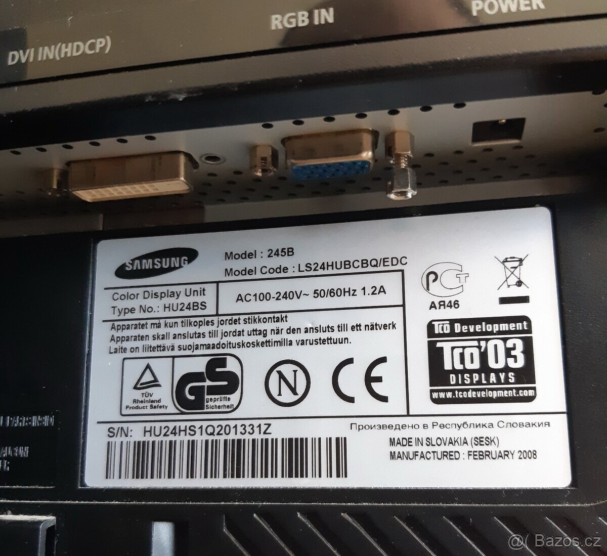 24" LCD Samsung 245B 1920x1080 (LS24HUBCBQEDC) - 2