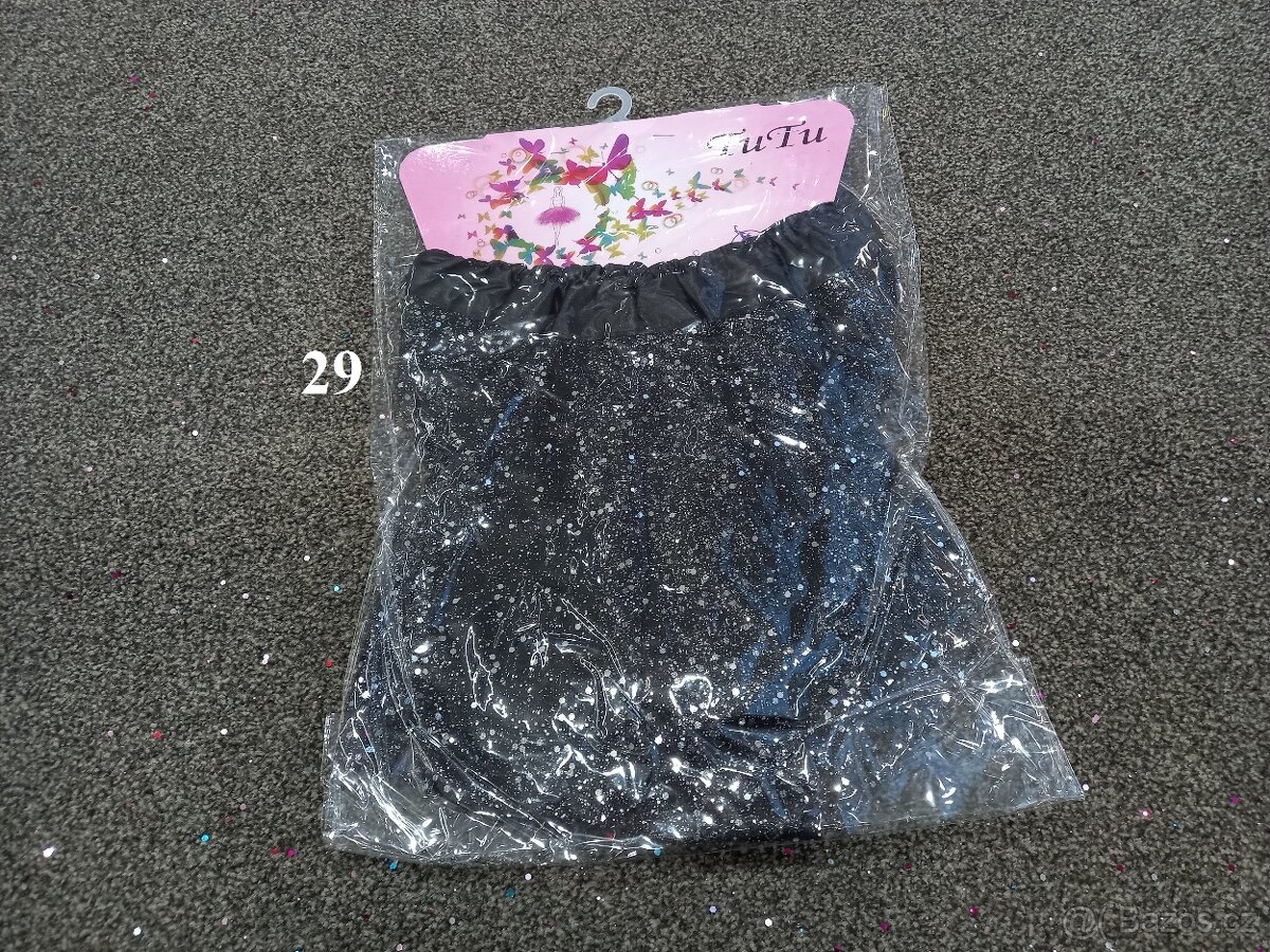 Tylová tutu sukně, cca 3-6 let, černá s flitry - 2