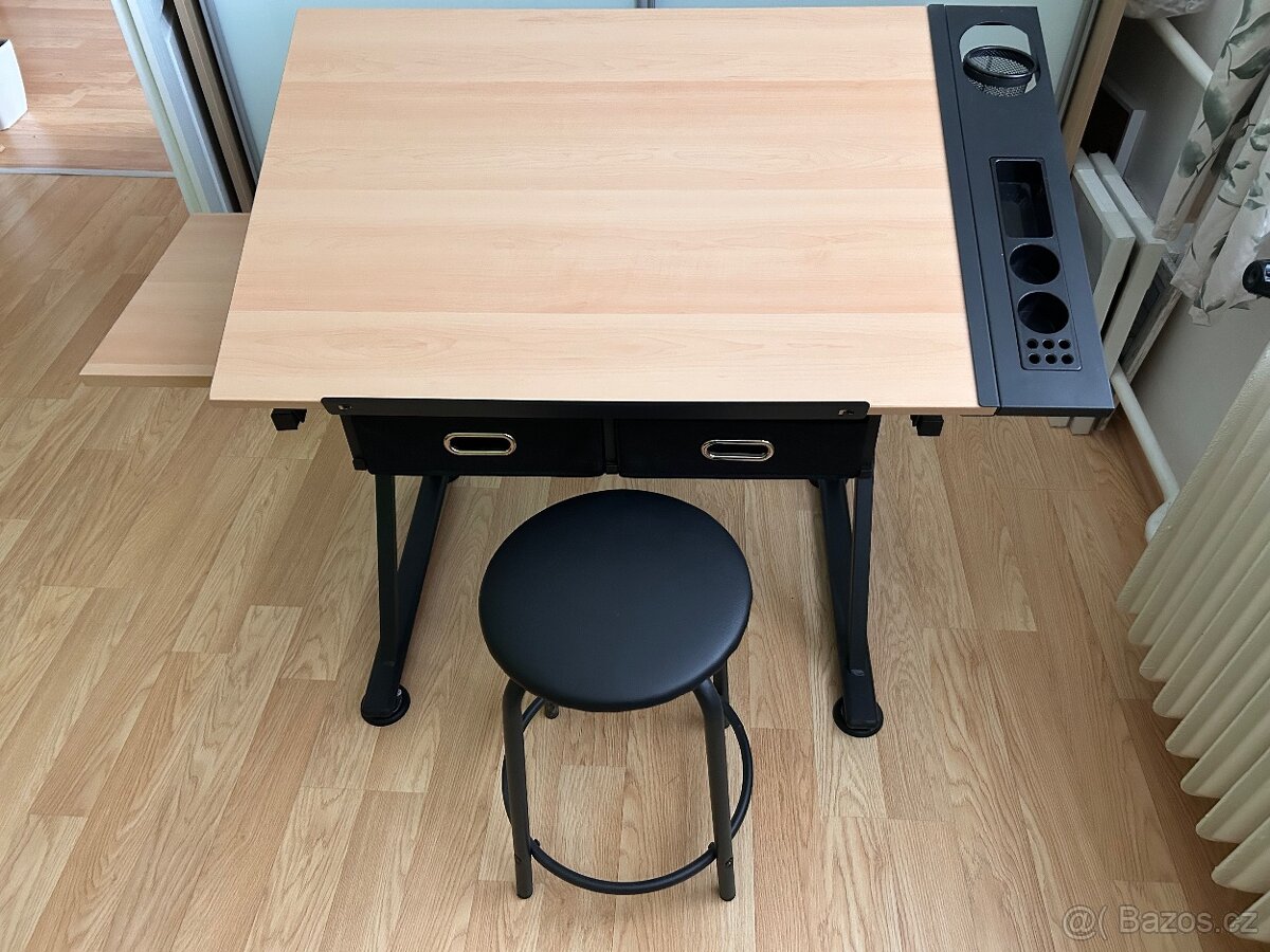 MIADOMODO PSACÍ STŮL S POLICEMI A TABURETEM, SV. DŘEVO/ČERNÁ - 2