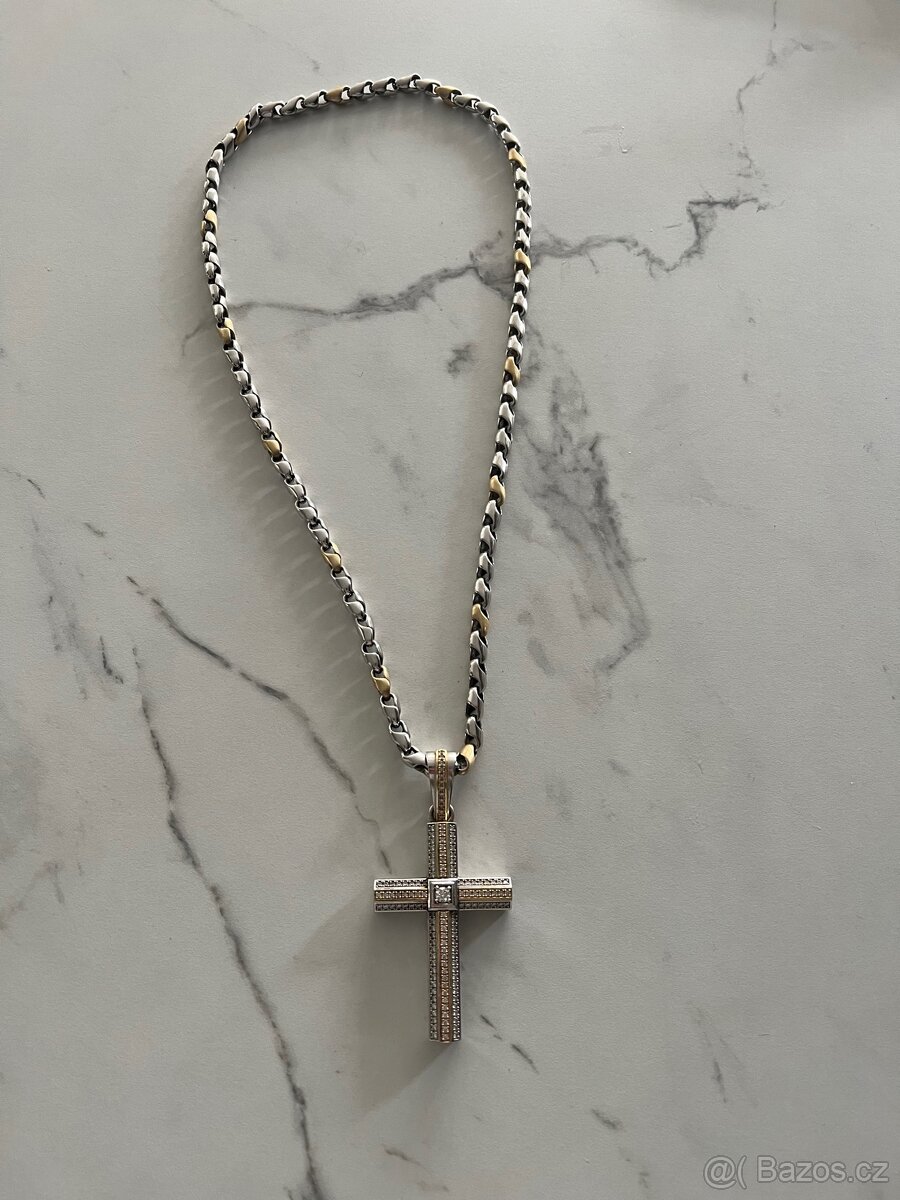 Zlatý kříž královský s diamanty 4,75 karátu náhrdelník 14k - 2