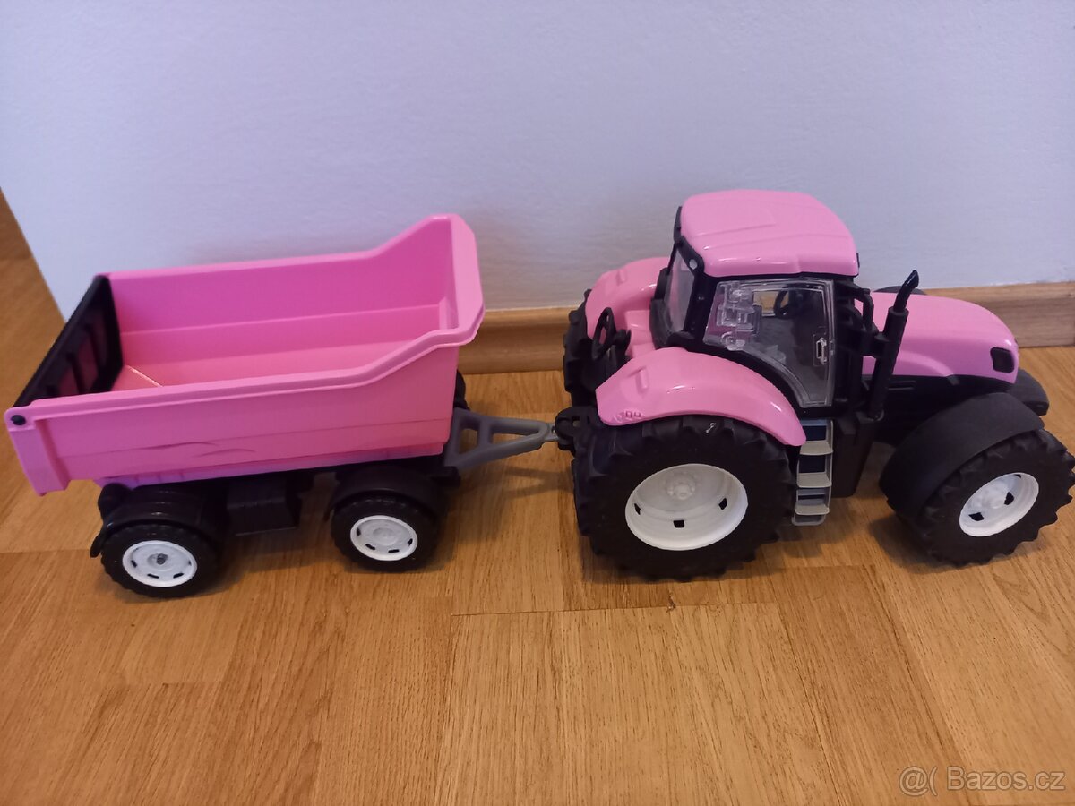 Traktor růžový pro děti s přívěsem - 2