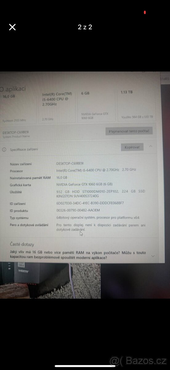 Herní PC - Intel Core i5 - GTX 1060 - 16GB RAM - 2