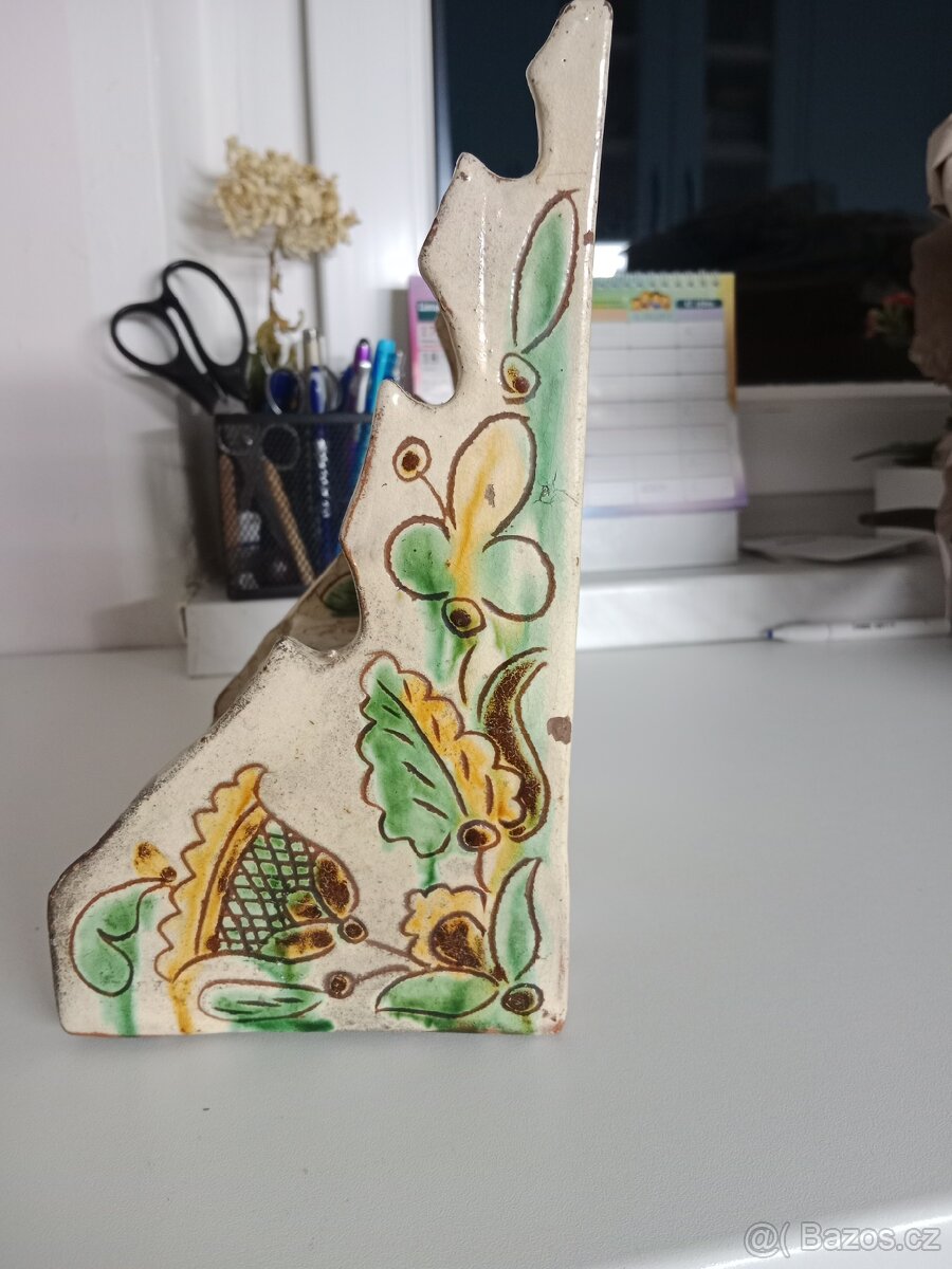 Keramický kahánkový svícen / lidová majolika – ruční malba - 2