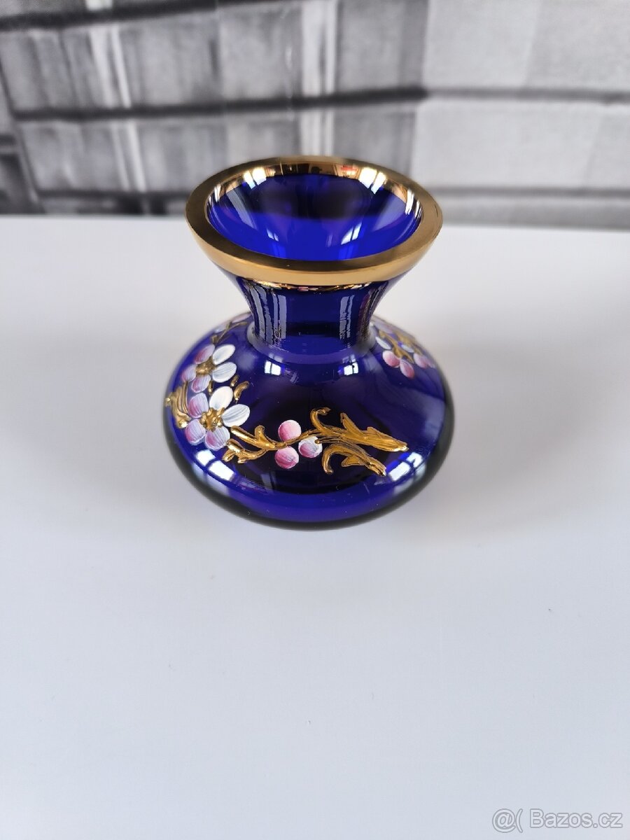Kobaltově modrá skleněná vázička - Nový Bor - 2