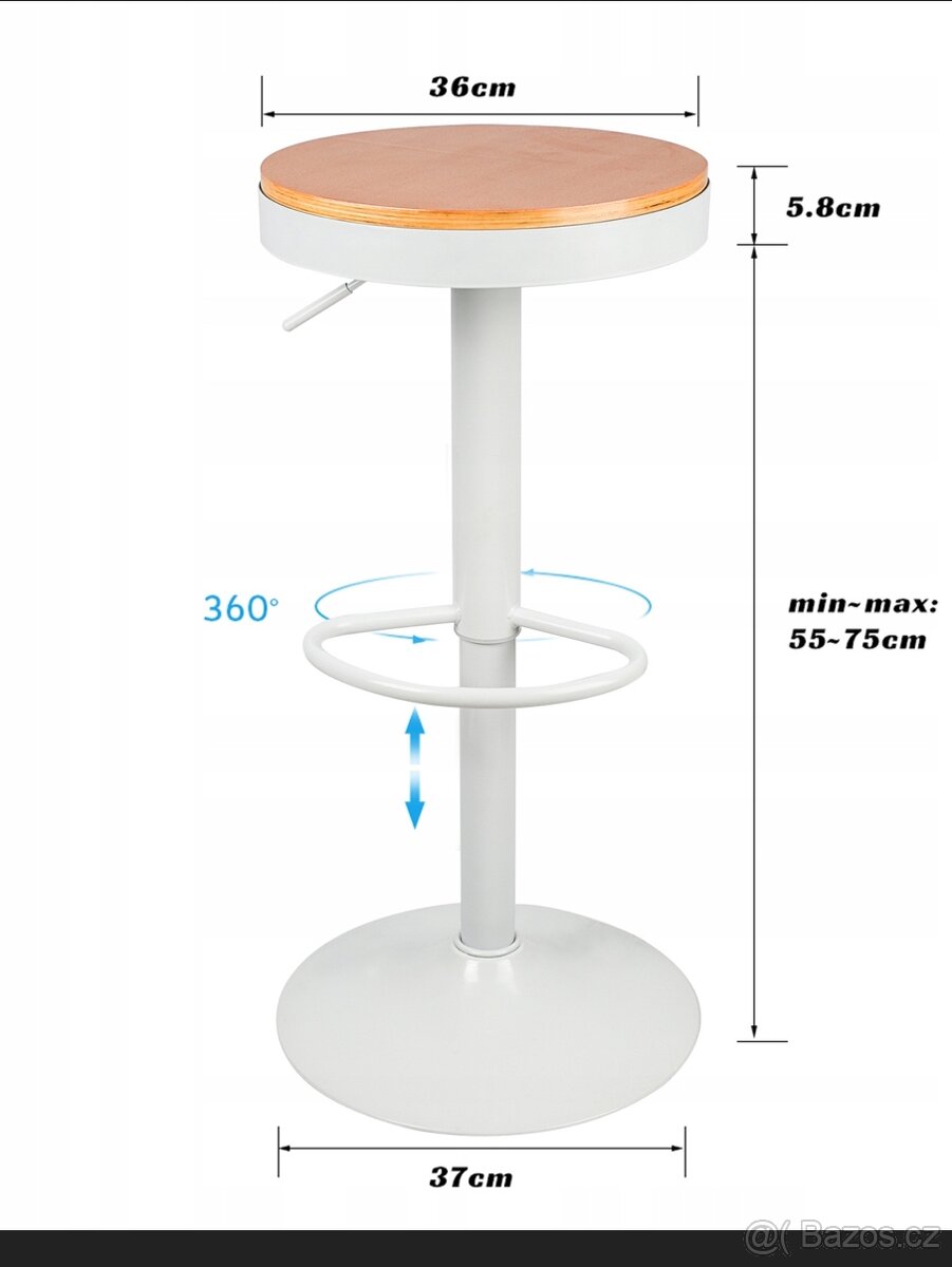 2x Barová židle otočná nastavitelná stolička dřevěná kuchyňs - 2