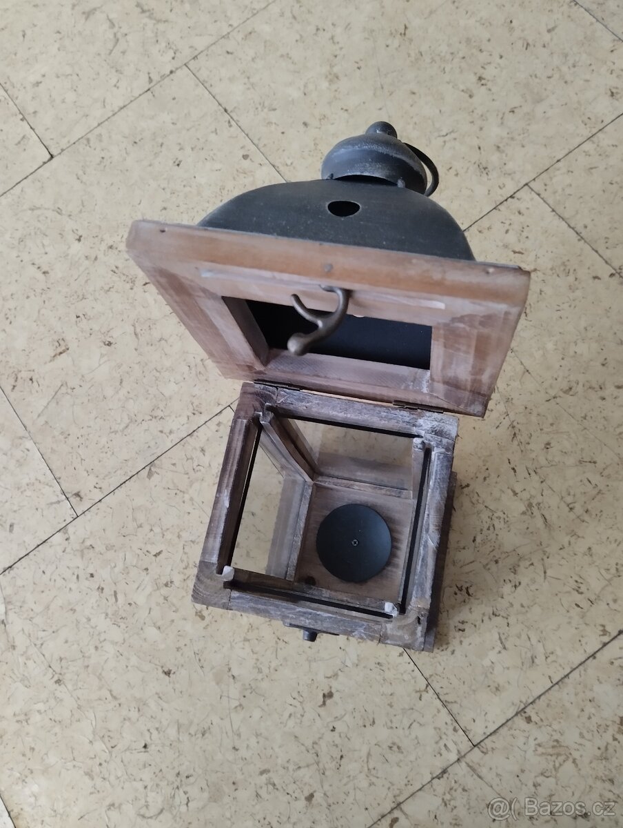 Lucerna dřevo - kov, 31 cm - 2
