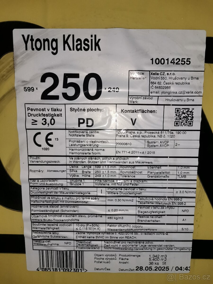 Ytong Klasik 250 celá paleta 36 ks - 2