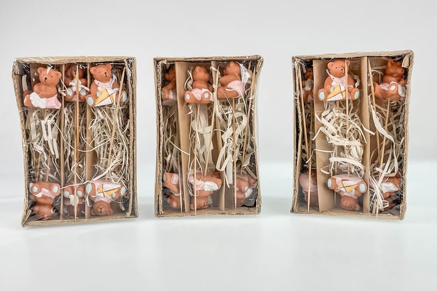 12ks/ medvídek keramika , zápich / 1krabice - 2