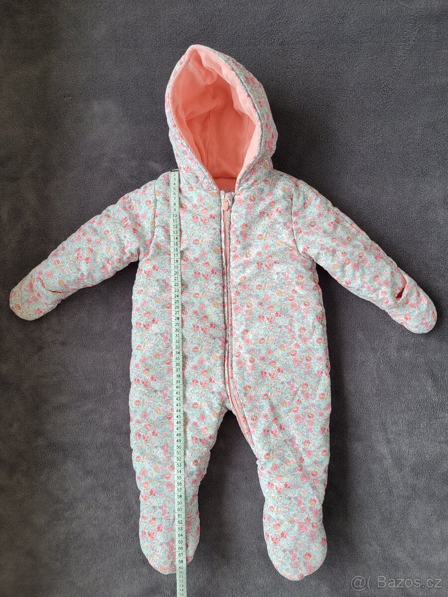 Zimní kombinéza Mothercare - kytičky - velikost 80 - 2