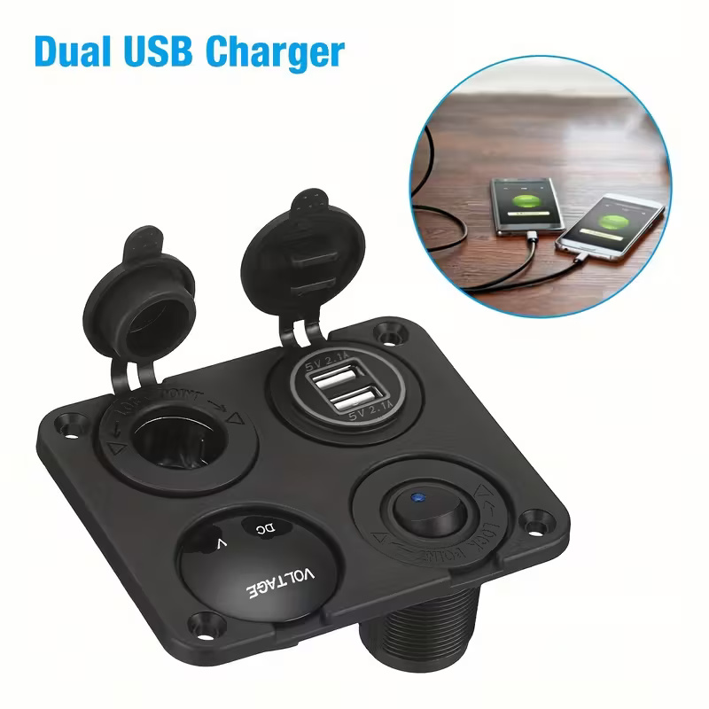 Panel USB zásuvka,vypínač,voltmetr pro karavan,obytné auto - 2